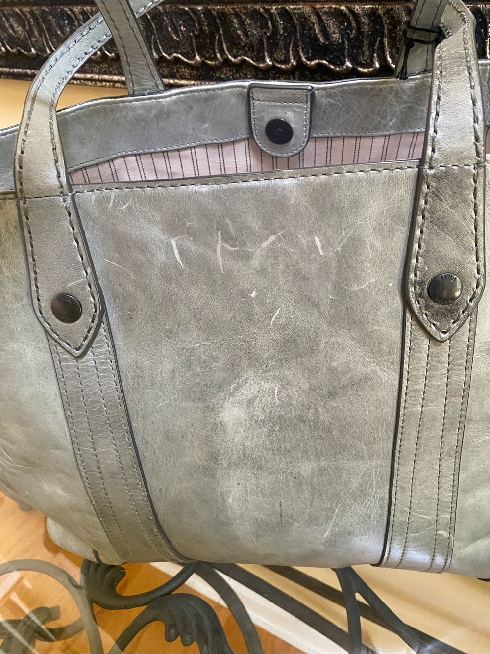 NWT FRYE $358 Fern Sage Green Distressed Leather Shoulder Tote w/Frye Duster bag - Picture 14 of 14